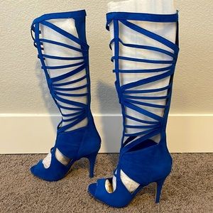 Cobalt Open Toe Suede Heels